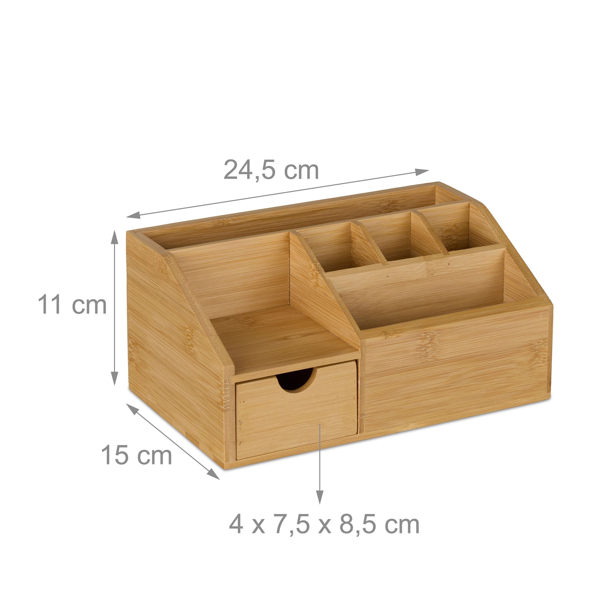 Schreibtisch Organizer mit Schublade aus Bambus – 6 Fächer Premium Ordnungssystem für Home Office & Büro