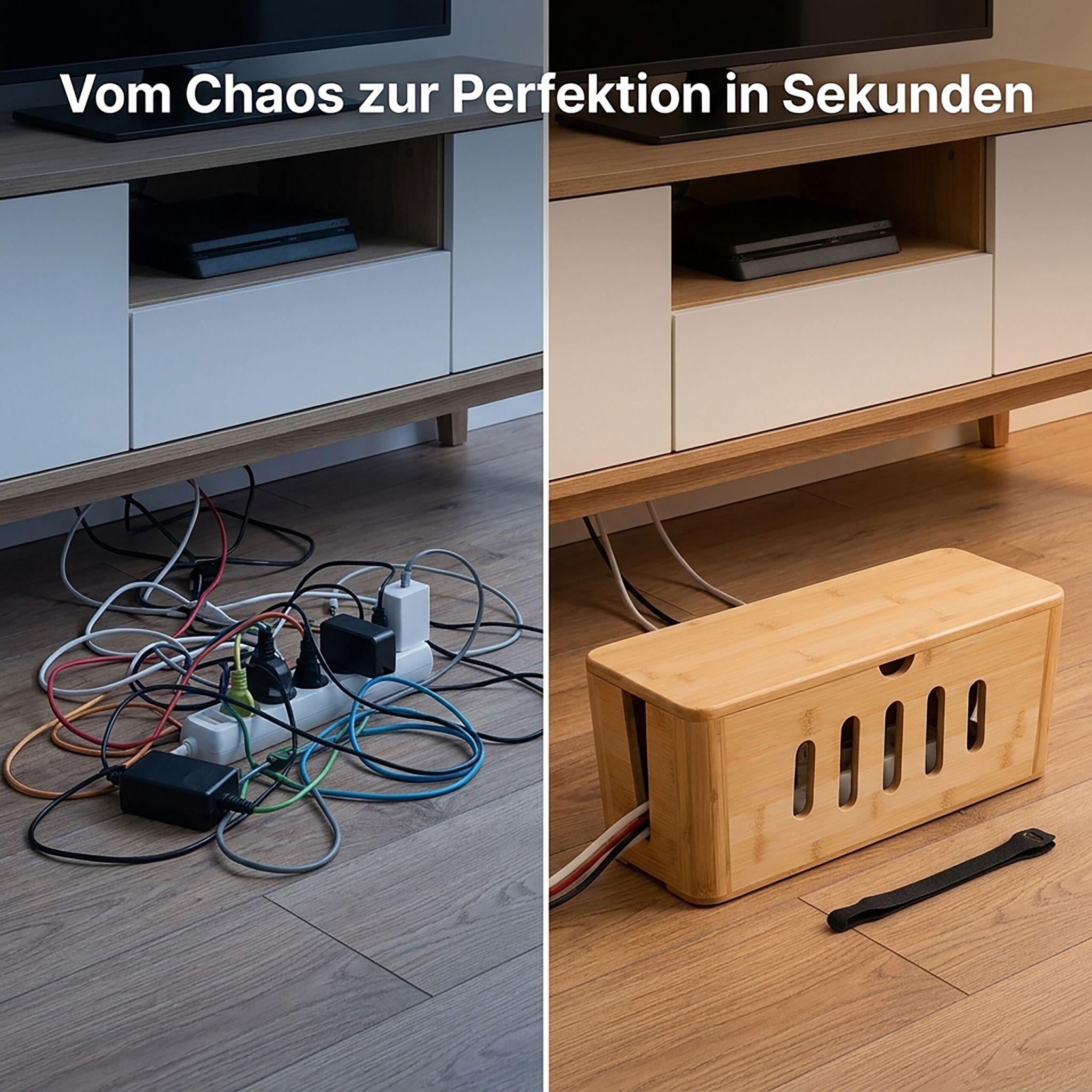 Die hochwertige Kabelbox, von der du dir wünschen wirst, sie früher entdeckt zu haben. Genieße das Gefühl eines aufgeräumten und harmonischen Zuhauses. Verwandle Kabel-Chaos in ein Wohngefühl, das begeistert.