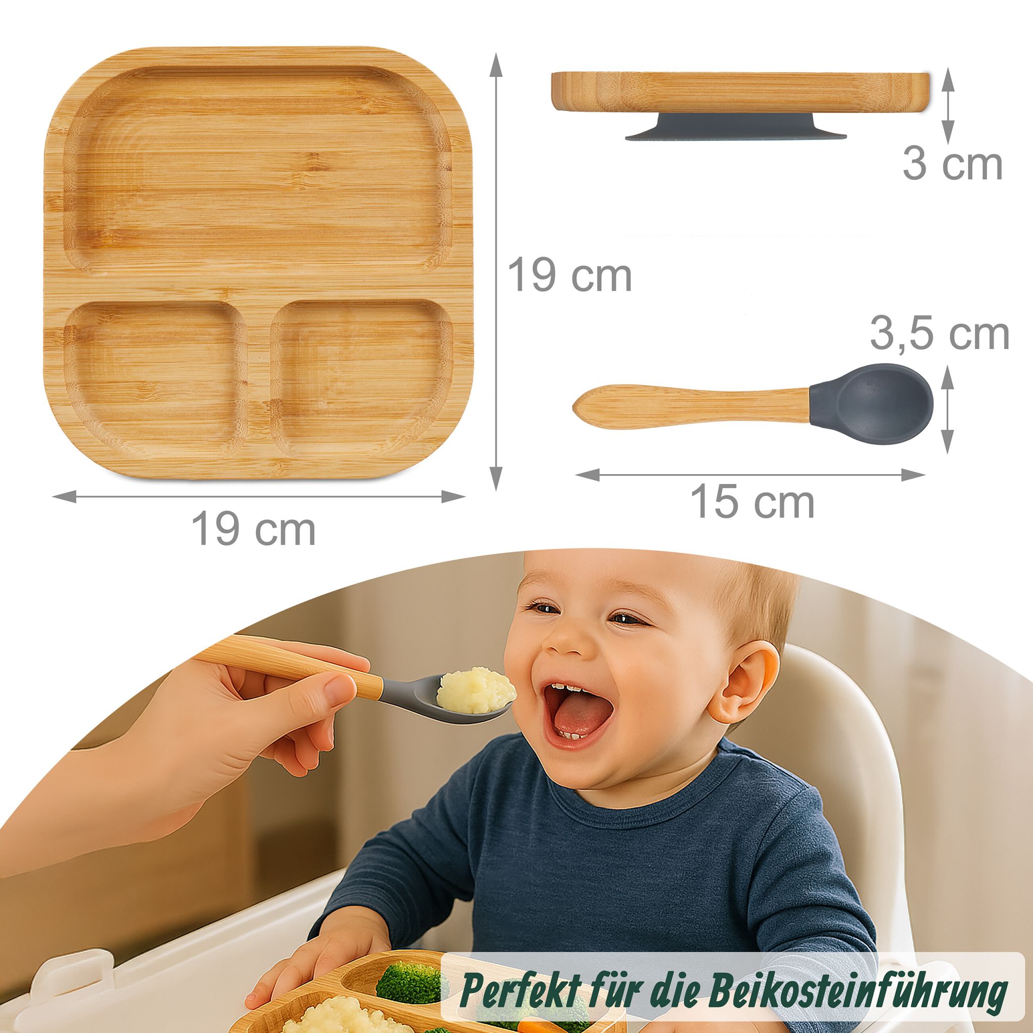 Kinderteller Bambus mit Löffel