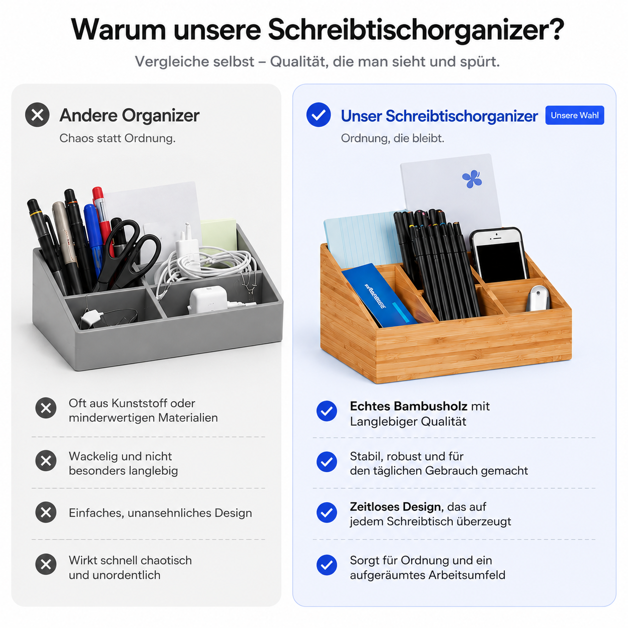 Nie wieder Schreibtisch-Chaos – echtes Bambusholz mit Langlebiger Qualität
