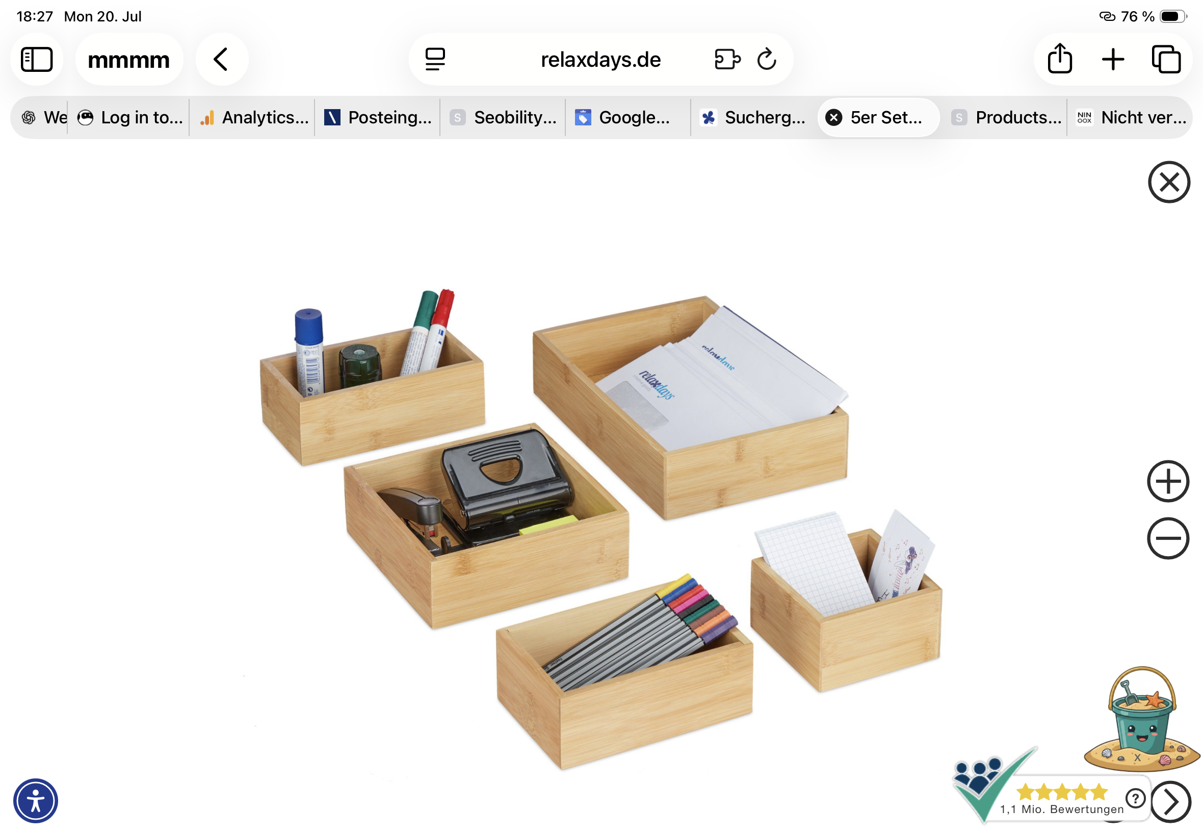 5er Set Ordnungsboxen Bambus
