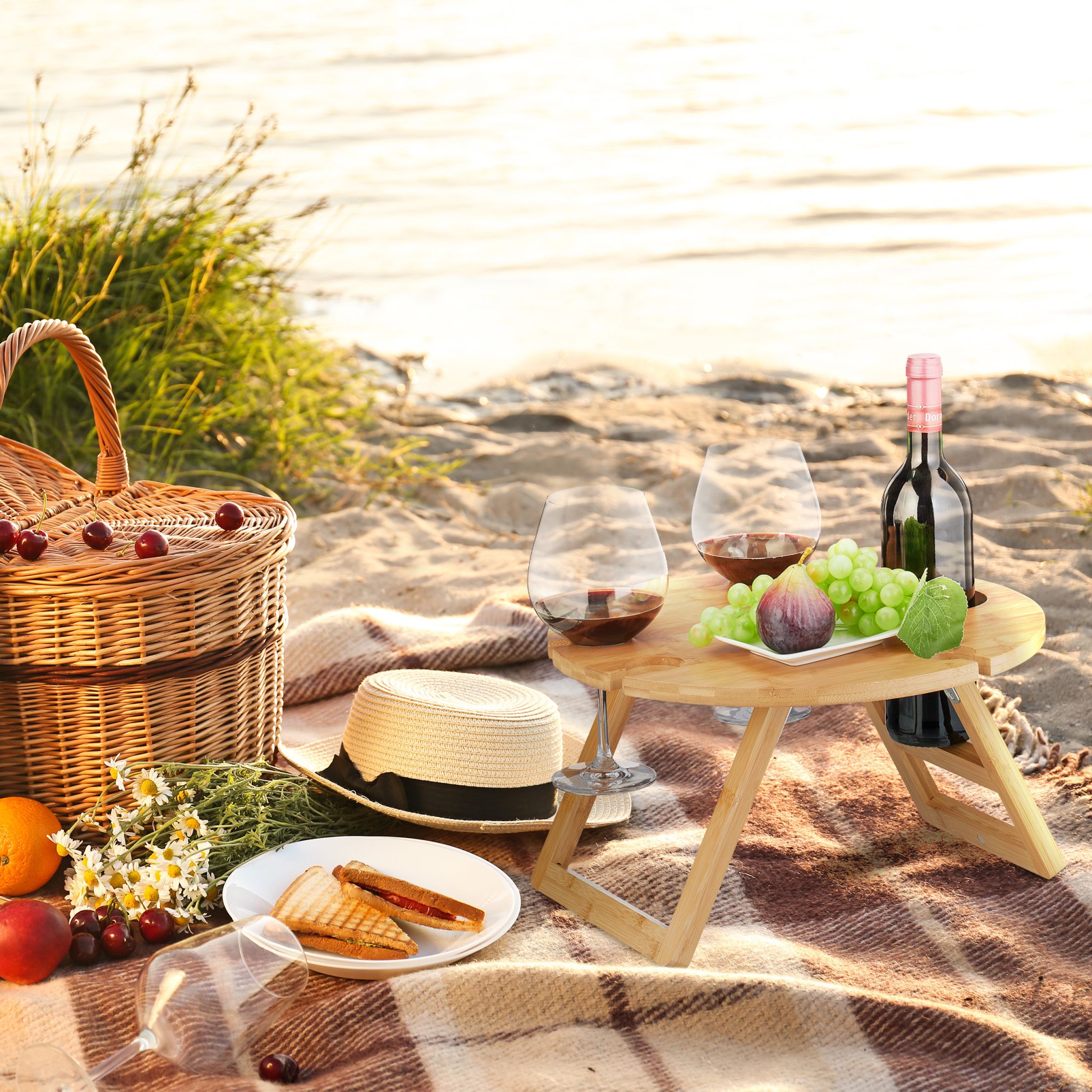 Runder Picknick Weintisch aus Bambus - NINOOX